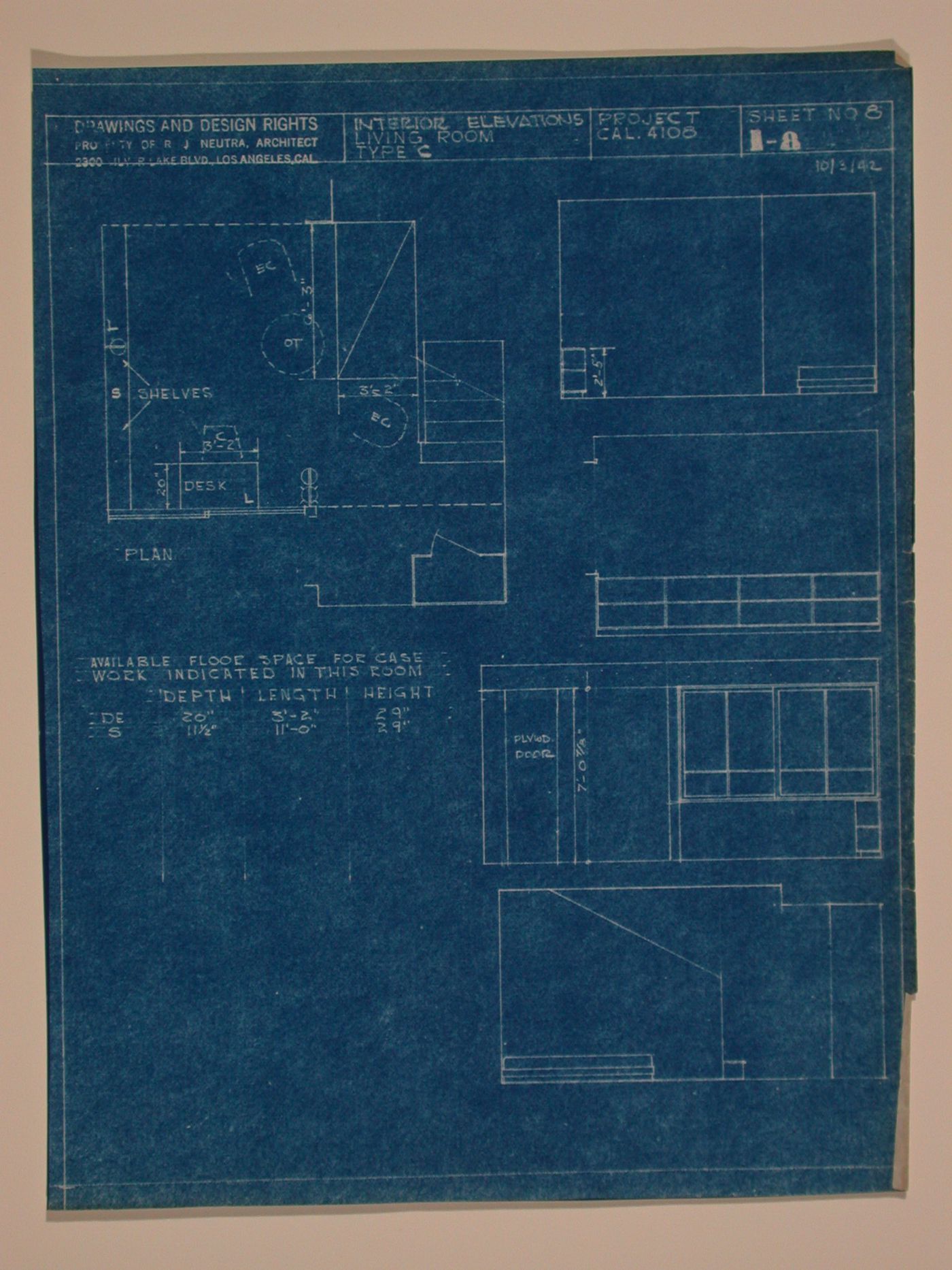 Interior elevations and plan for living room type "C"