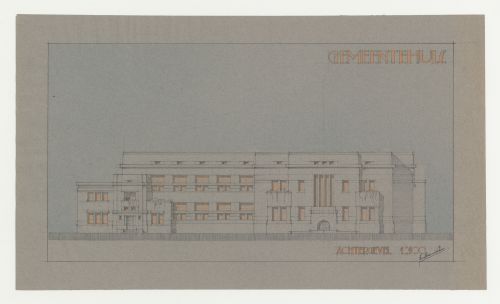 Student drawing [?] showing a rear elevation for a town hall, Netherlands