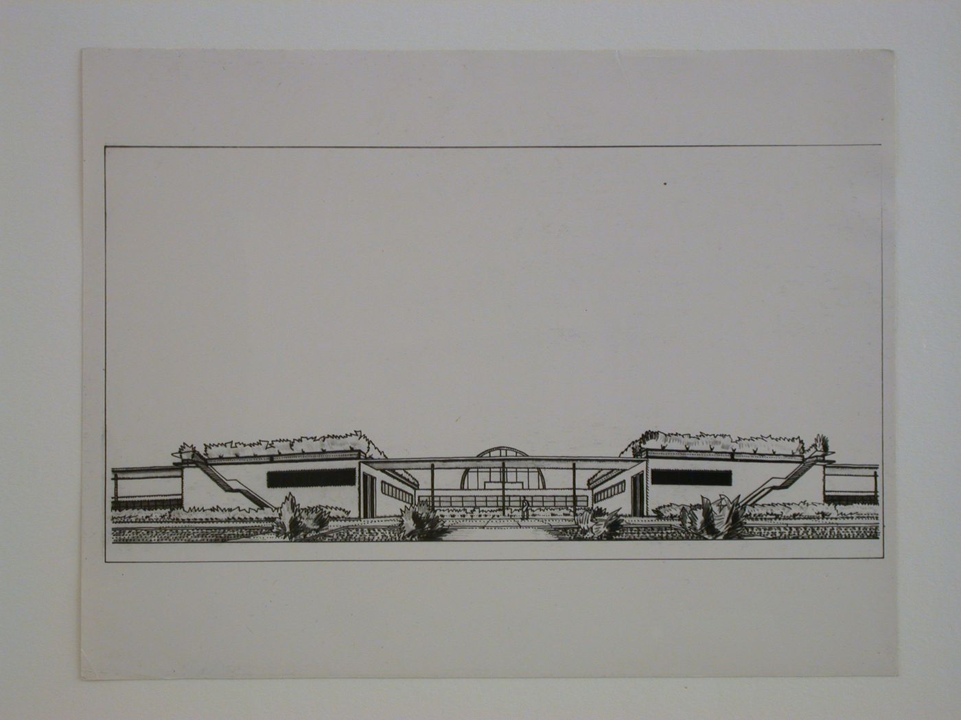 Photograph of an elevation for an experimental design for a single-storey school, Soviet Union (now in Russia)