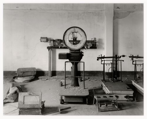 Interior view of a room showing balances, Malteria Adriatica, Marghera, Italy