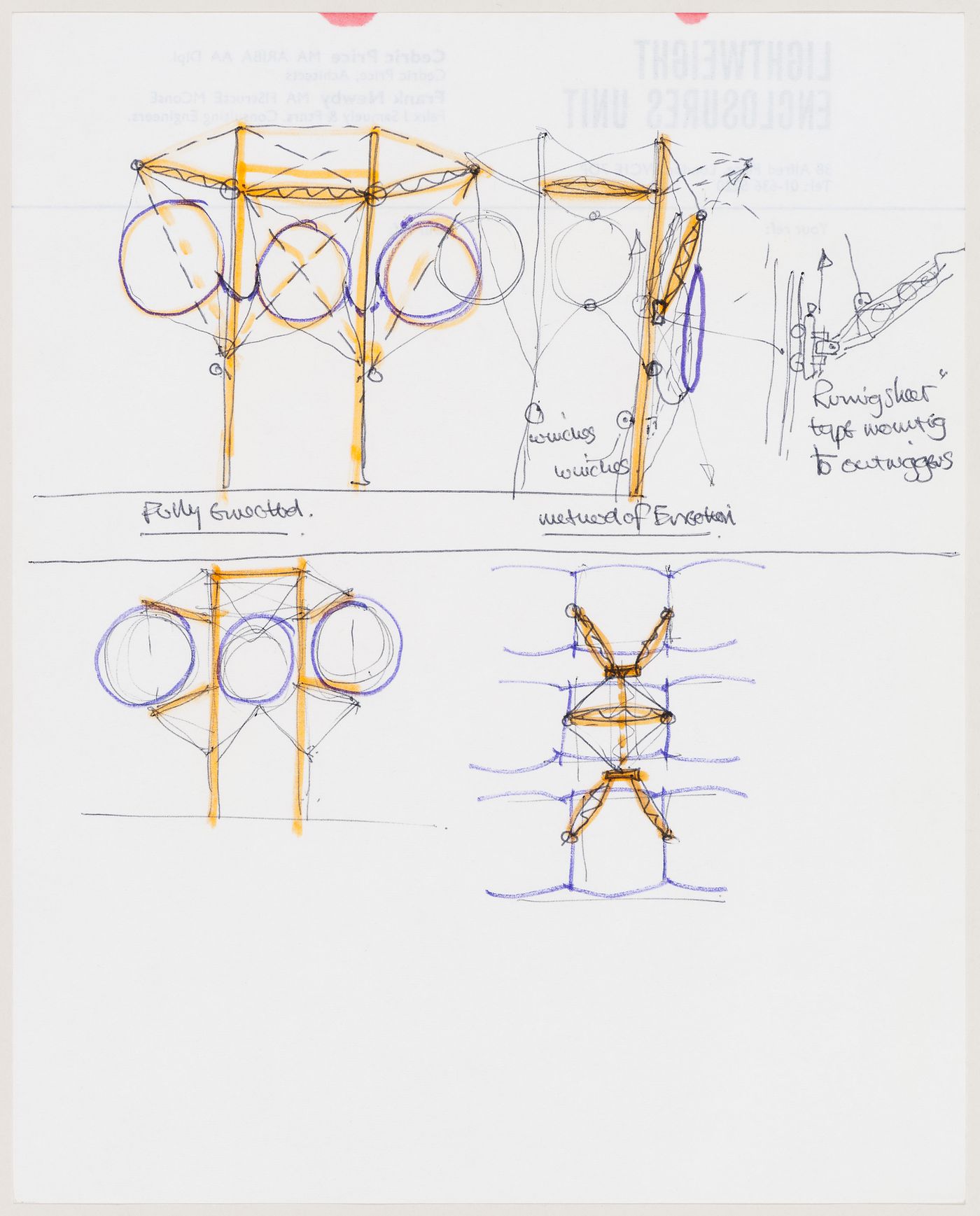 Southend roof: sketch sections and plan for pneumatic roof