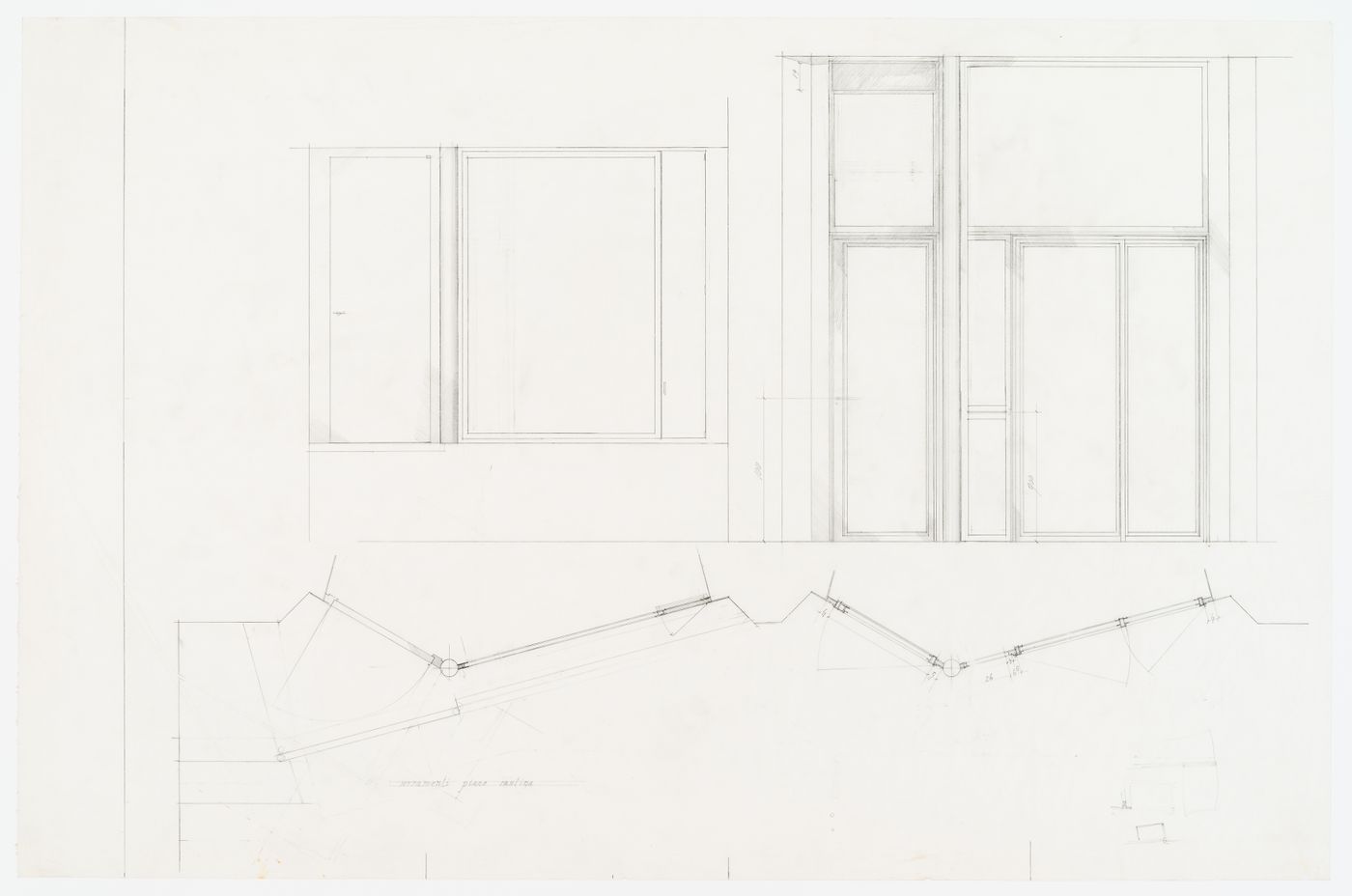 Plan and details of basement windows for Casa Frea, Milan, Italy