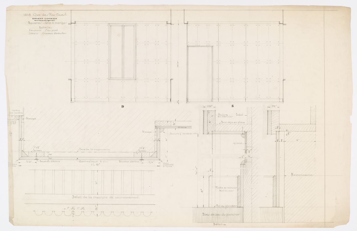 Détails des boiseries de la salle à manger,  Résidence Ernest Cormier, 1418 Avenue des Pins Ouest, Montréal, Canada (1929-1957)