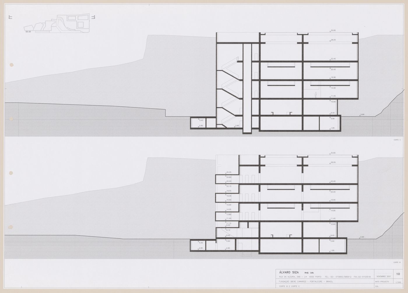 Sections for C. Cultural e Audit. para a Fundação Iberê  Camargo [Iberê  Camargo Foundation Museum], Porto Alegre, Brazil