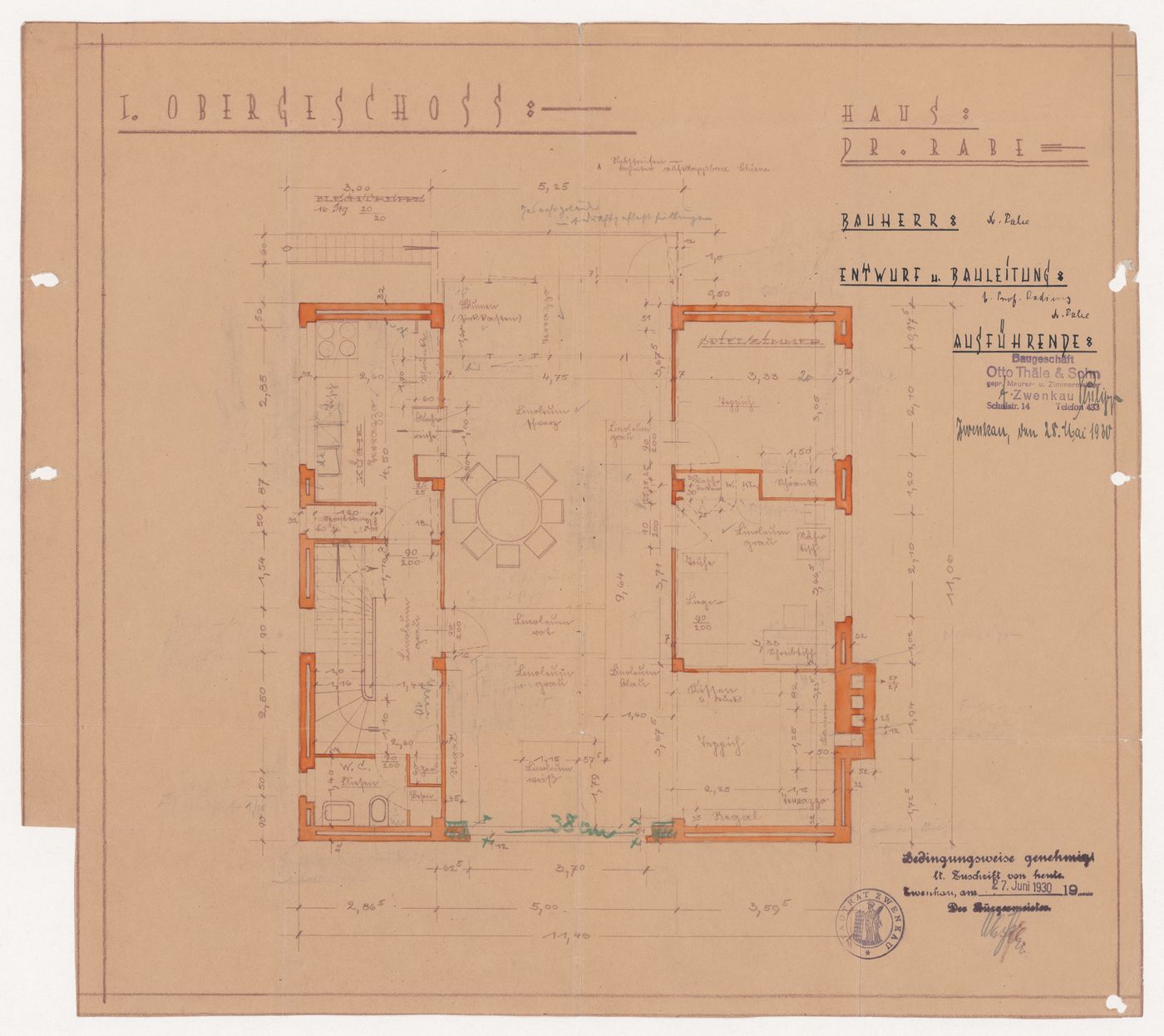 Plan for Dr Rabe House, Zwenkau