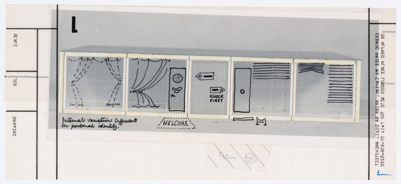 Perspective sketch for house, showing internal variations, from the project file "Housing Research"