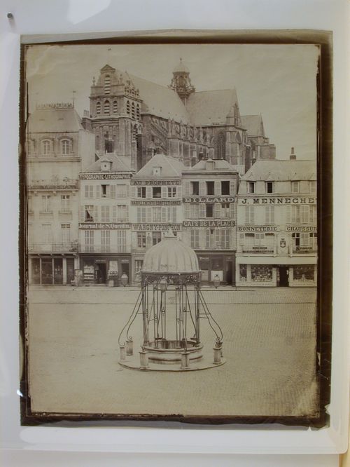 Unknown street façade and well in centre foreground 1860's, Paris or Saint-Quentin, France