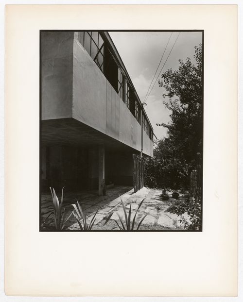 Partial view of the twin houses for Juan O'Gorman, Calle Jardin 10, Villa Alvaro Obregon, Mexico City, Mexico