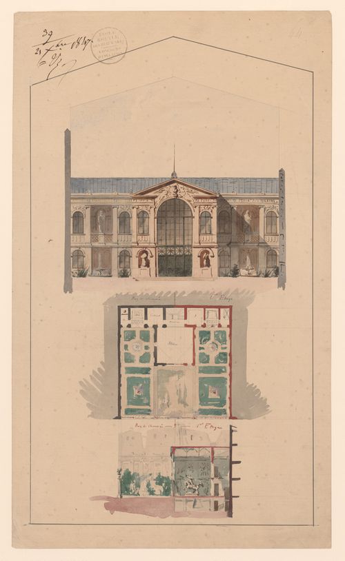 Project for an atelier - plan, elevation, section