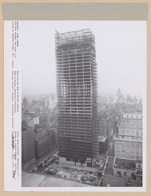 Seagram building under construction, 375 Park avenue, New York, N.Y., east view