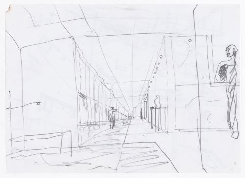 Sketch perspective for Restaurante para a Piscina de Mares, Leça da Palmeira, Portugal; verso: Sketch details, plan, and perspective for Restaurante para a Piscina de Mares, Leça da Palmeira, Portugal