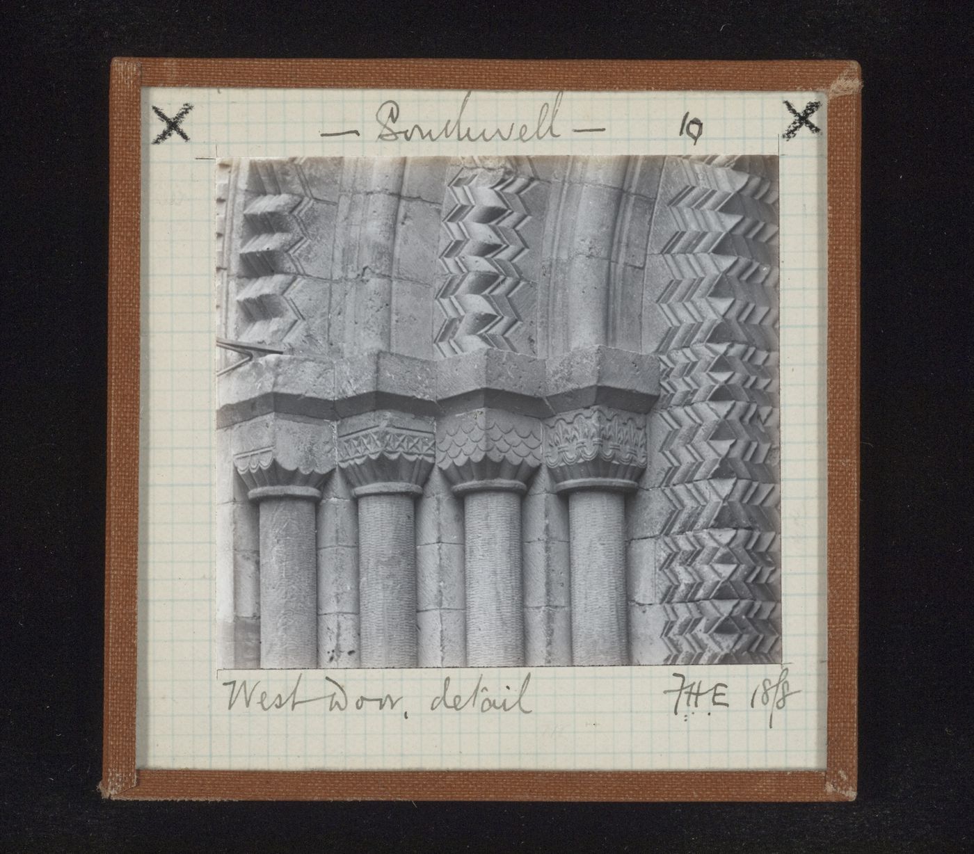 Detail view of archivolts and jamb shafts of west portal of Southwell Minster, Southwell, Nottinghamshire, England