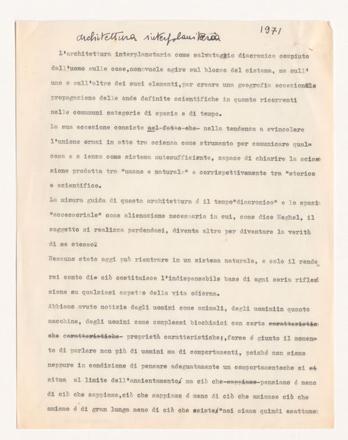 Original script of the opening scenes for Architettura Interplanetaria [Interplanetary Architecture]