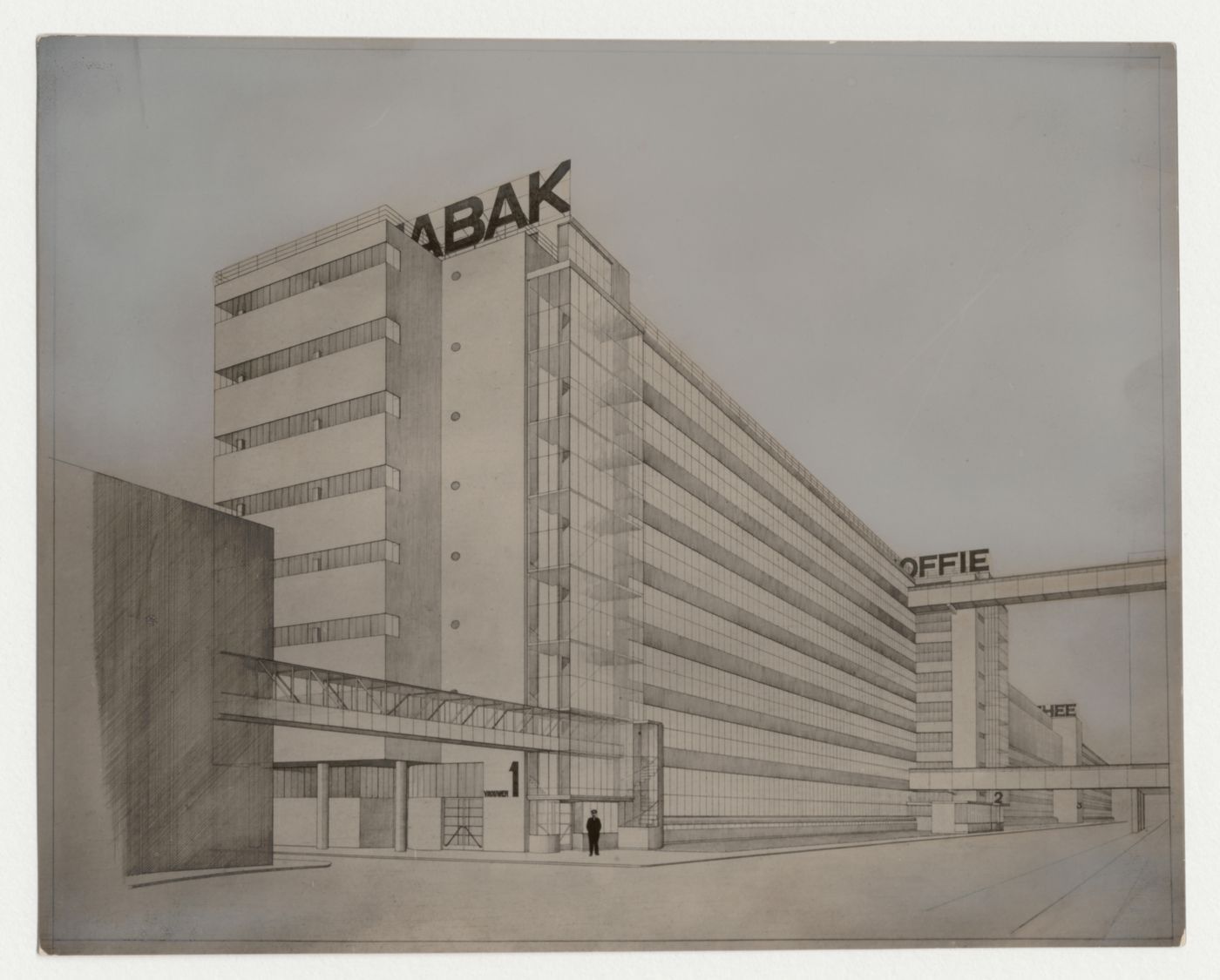 Photograph of a perspective drawing for the Van Nelle Factory, Rotterdam, Netherlands