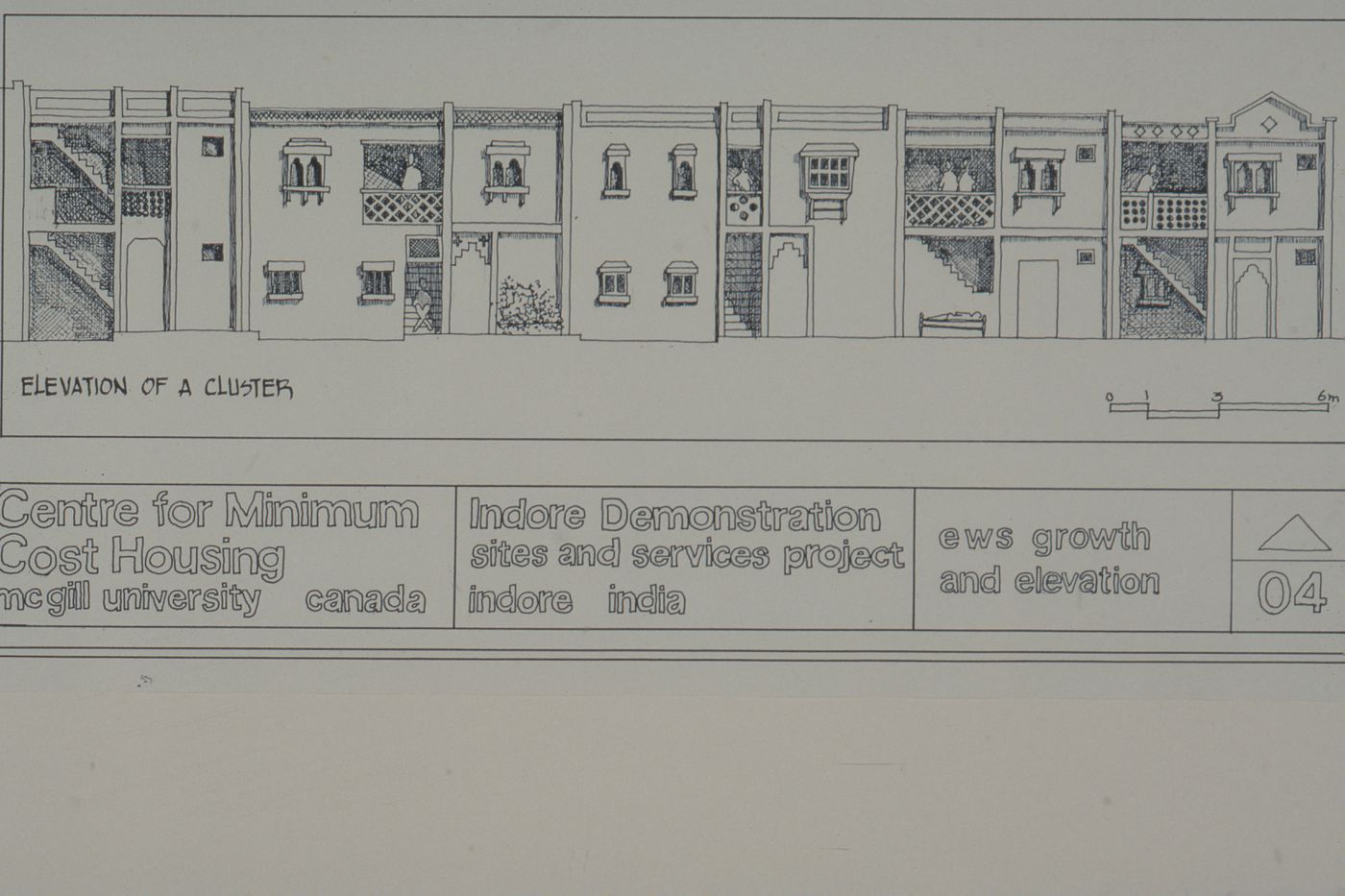 Elevations showing cluster of Economically Weaker Section (EWS) houses for the Aranya Housing Project, Indore, India