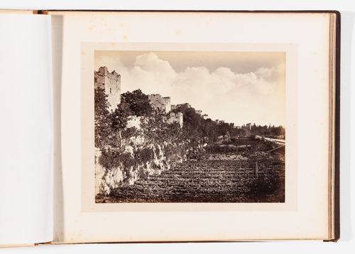 View of a section of the Theodosian Wall showing wall towers, Constantinople (now Istanbul), Ottoman Empire (now in Turkey)