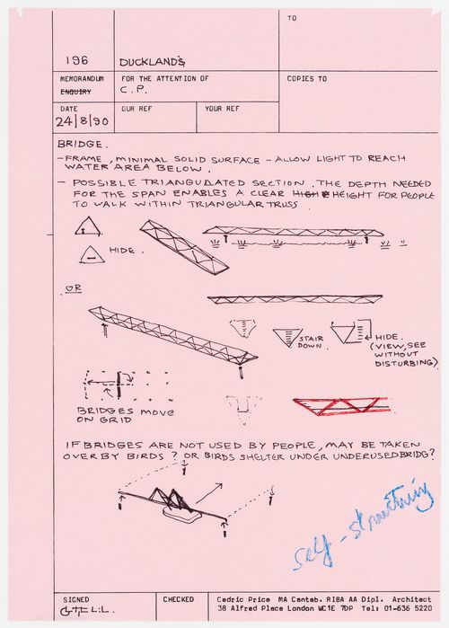 Duck Land: memorandum about bridges, for the attention of Cedric Price