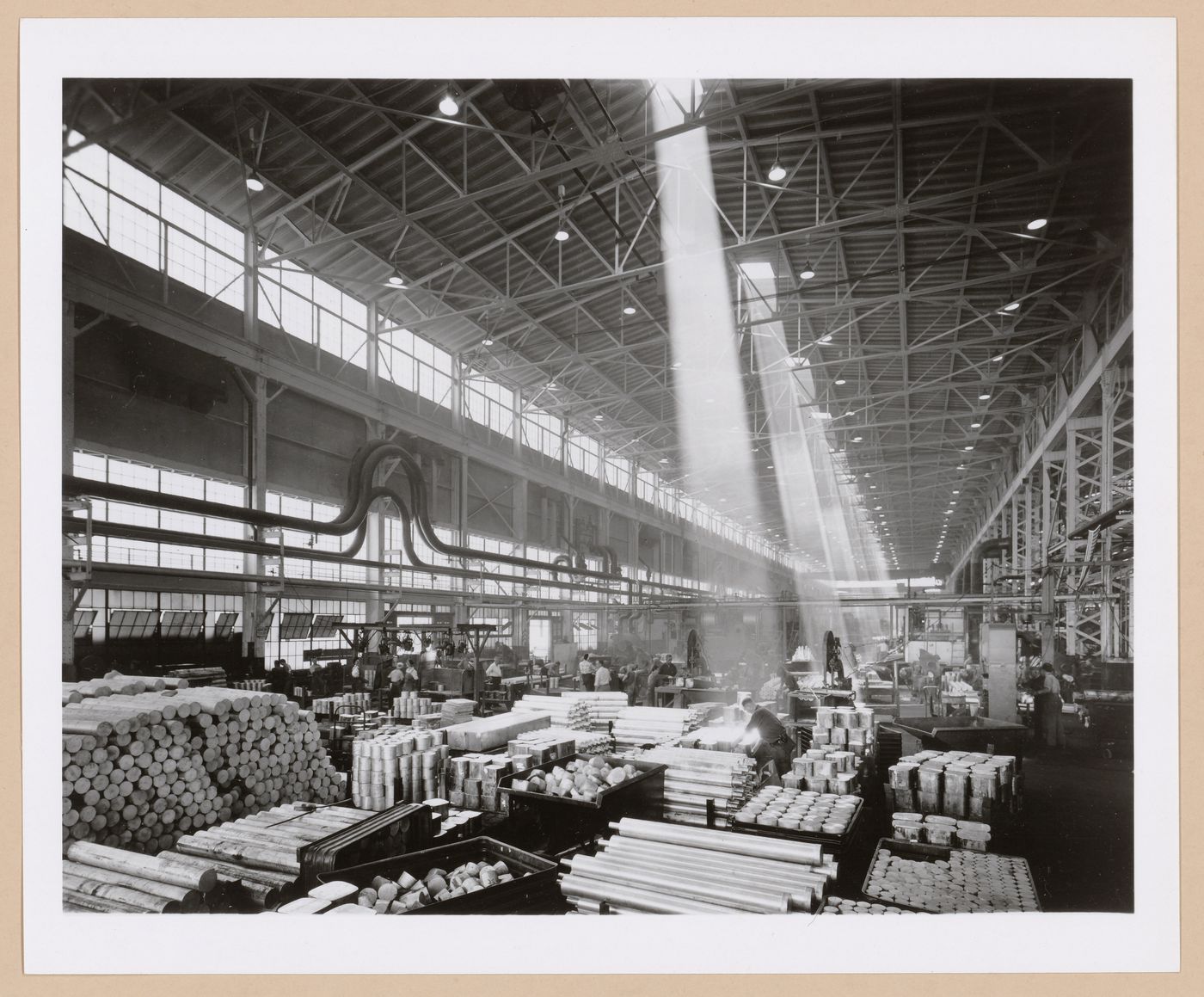 Interior view of the Aluminum Forge Building, General Motors Corporation Chevrolet division Automobile Assembly Plant, Saginaw, Michigan, United States