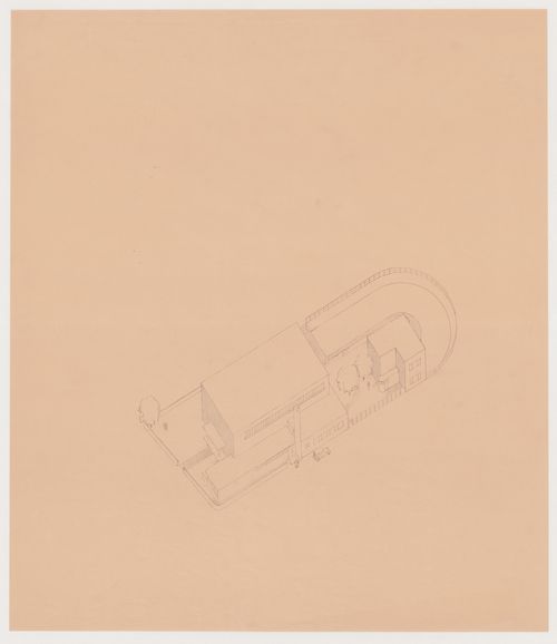 Bird's-eye axonometric for the church for Kiefhoek Housing Estate, Rotterdam, Netherlands