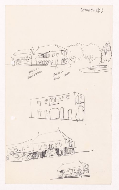 Sketch perspectives for Banco Pinto & Sotto Mayor, agência e clube, Lamego, Portugal