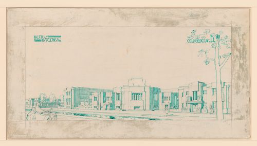 Student [?] competition drawing showing a perspective for a student union, Netherlands