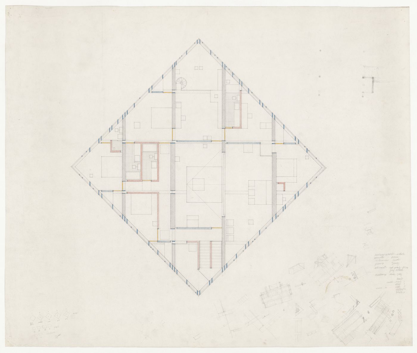 Plan with sketches for Diamond House B