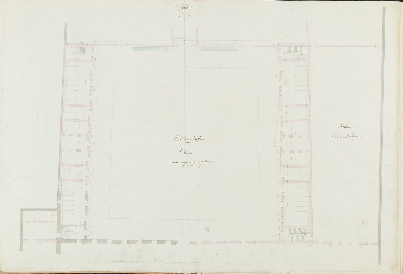 Project for the caserne de la Gendarmerie royale, rue Mouffetard: Plan for the "rez-de-chausssée" of the buildings surrounding the second courtyard