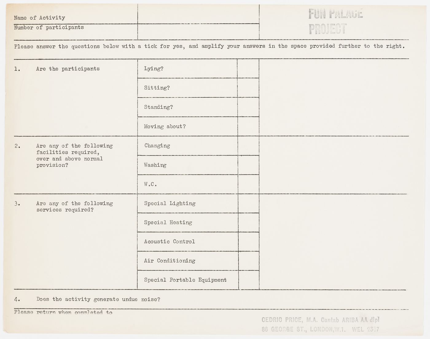Form for acquiring information regarding an activity to be held at the Fun Palace