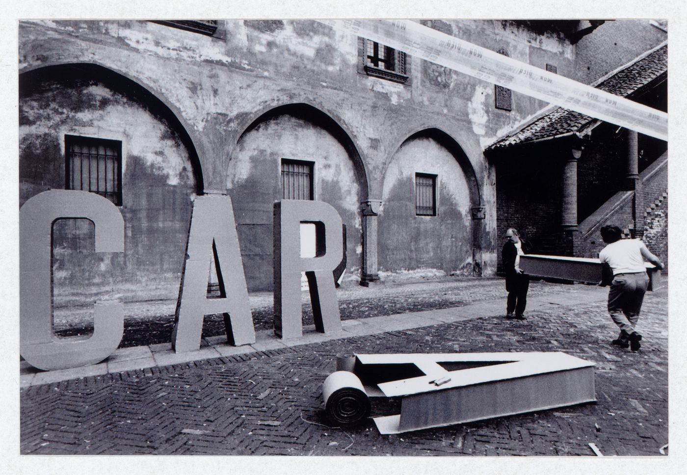 Photograph of the construction of the installation for Carabinieri