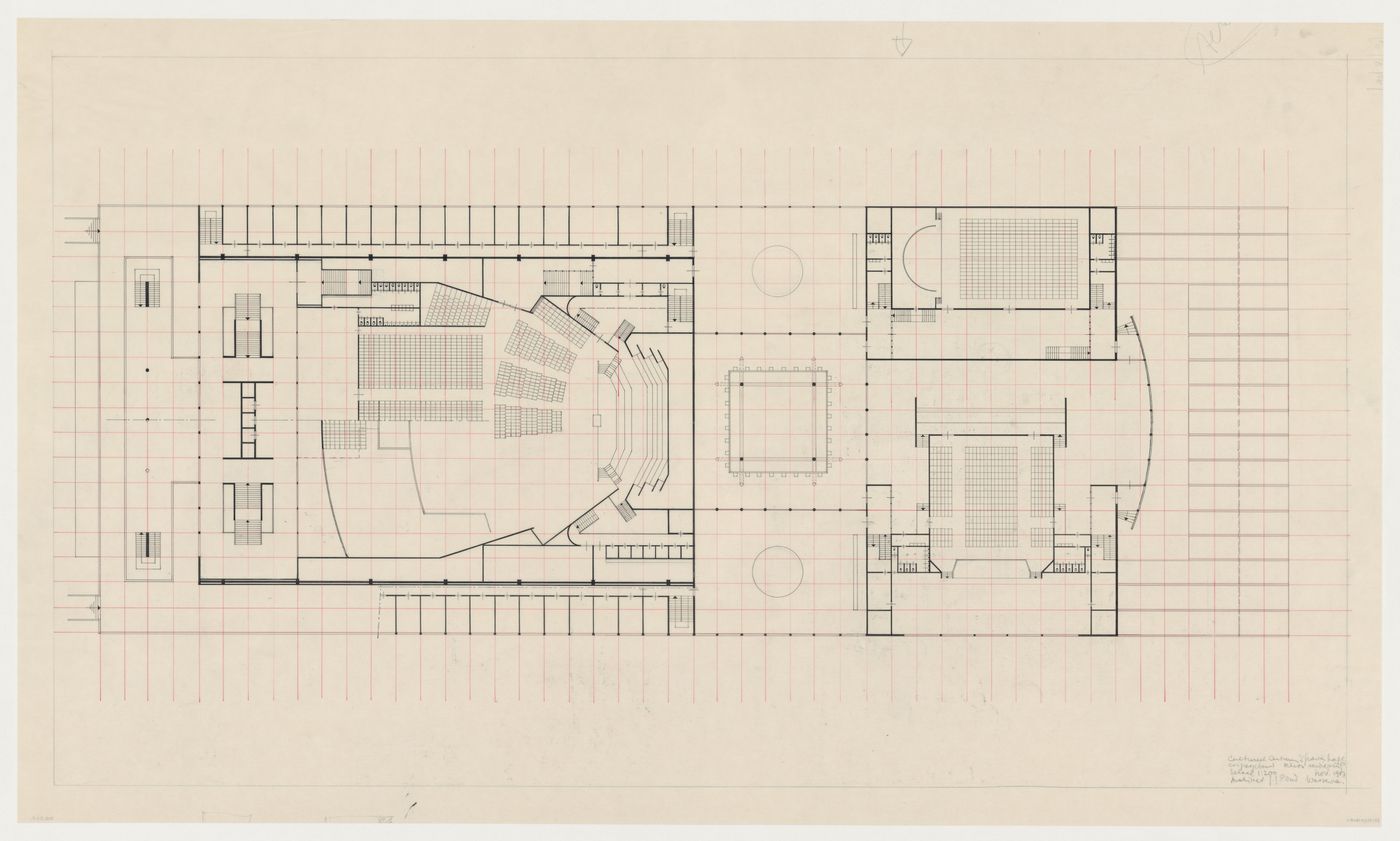 First floor plan for the main auditorium, music room and theatre for the Congress Hall Complex, The Hague, Netherlands