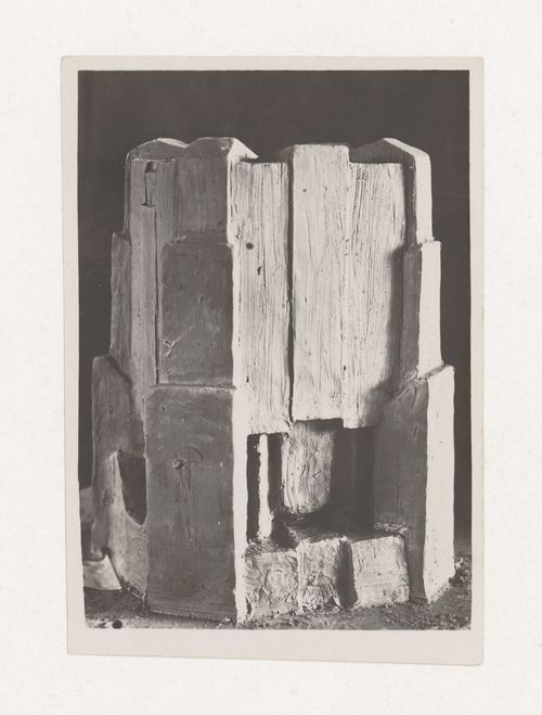 Photograph of a student model on the topic "Finding the Form of Blunt Massive Volume (Parallelepiped, Cylinder, Complex Configuration)" for the "Space" course at the Vkhutemas (Higher State Artistic Technical Studios), Moscow