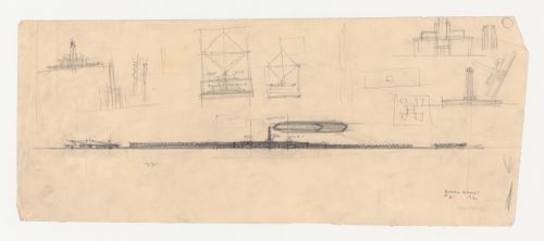 Los Angeles Municipal Airport: Schematic elevation for airport buildings with sketches for alternate designs