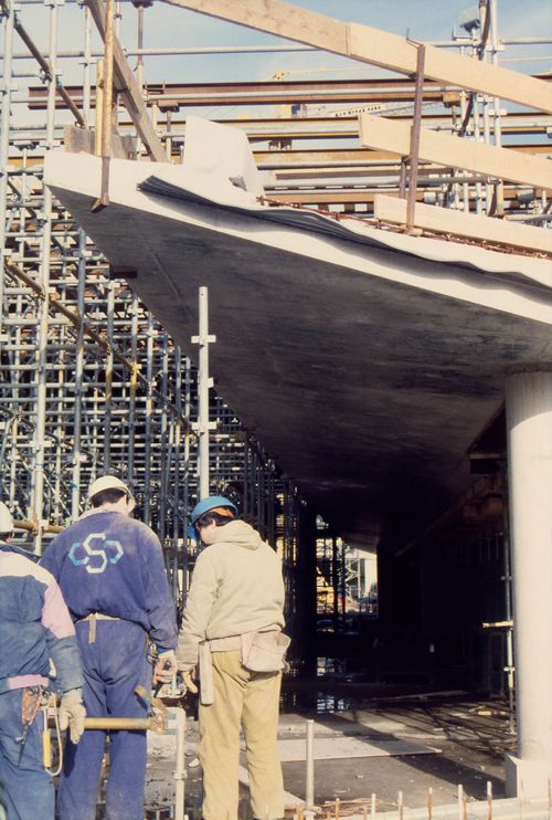 View of Erasmus Bridge under construction, Rotterdam