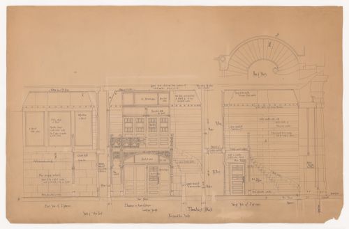 Monadnock Block, Chicago: Interior elevations for the entrance lobby with plan for stairs