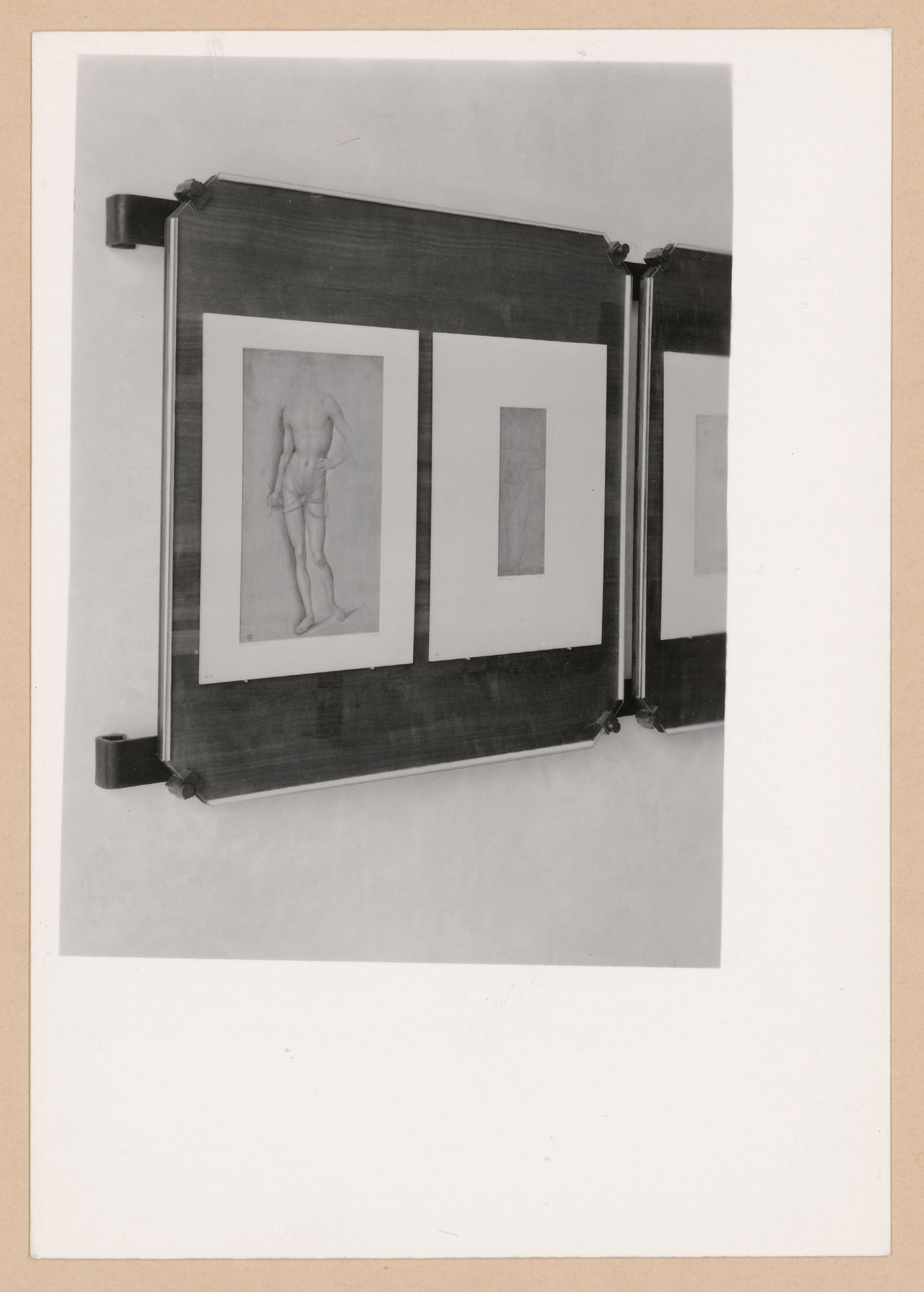 Close-up view of two drawings, exhibition room, Gabinetto disegni e stampe degli Uffizi, Galleria degli Uffizi, Florence, Italy