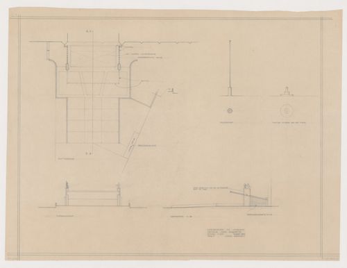 Plans, elevations, and section for a model for Vredenburg mixed-use development, Utrecht, Netherlands