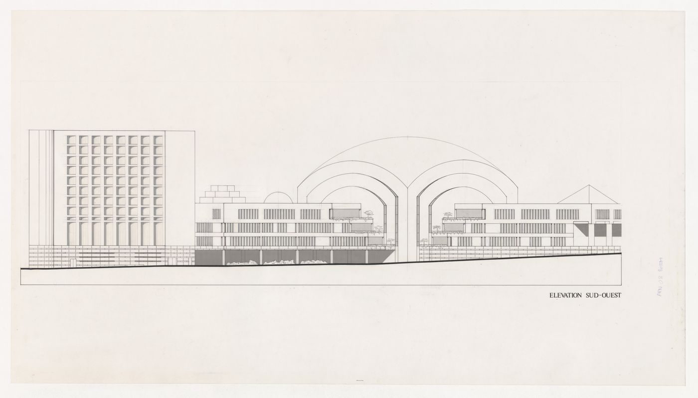 South-west elevation for Assemblée populaire nationale [National People's Assembly], Algiers, Algeria