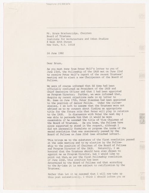 Memorandum from Kenneth Frampton to Bruce Brackenridge about Frampton assuming the position of Program Director