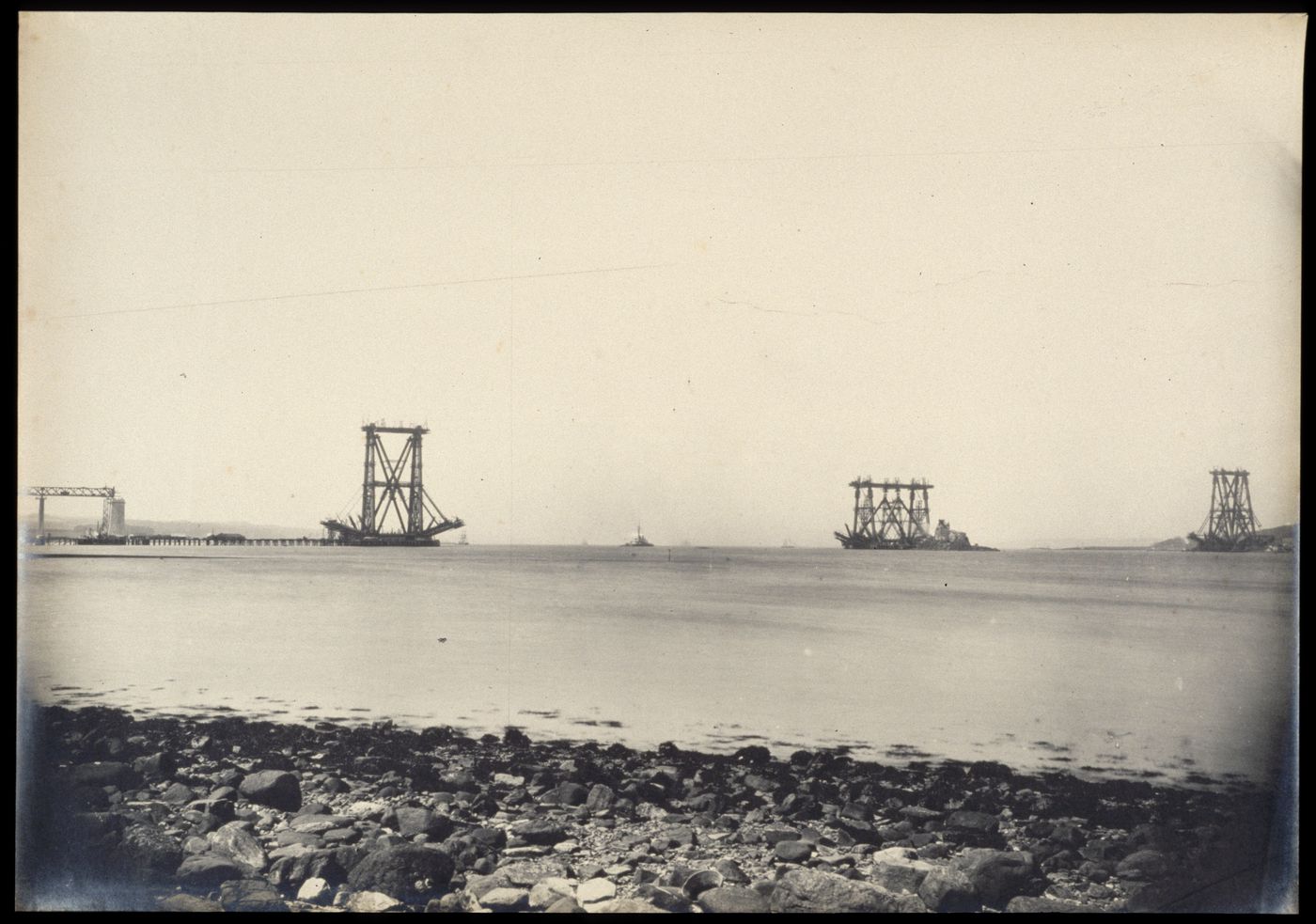 View of the Forth Bridge under construction, Firth of Forth, Scotland
