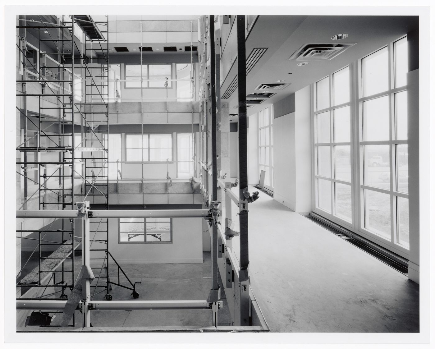 Interior view of the Alcan Wing showing scaffolds, Canadian Centre for Architecture under construction, Montréal, Québec