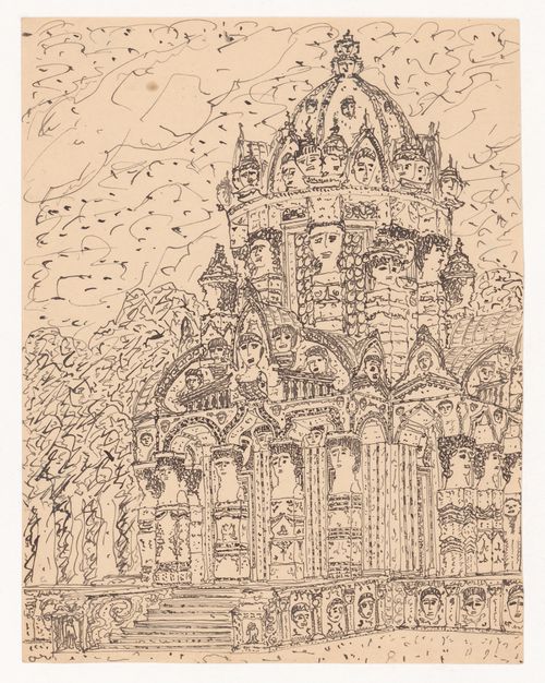 Design for a chapel using representations of human heads as decorative elements