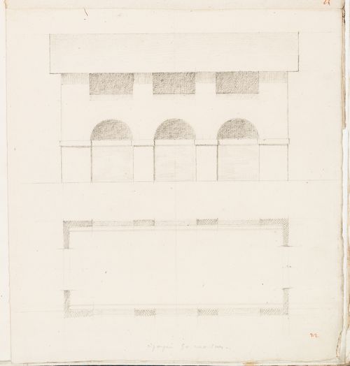 Elevation and plan, probably for an outbuilding, Domaine de La Vallée; verso: Plan for an unidentified building