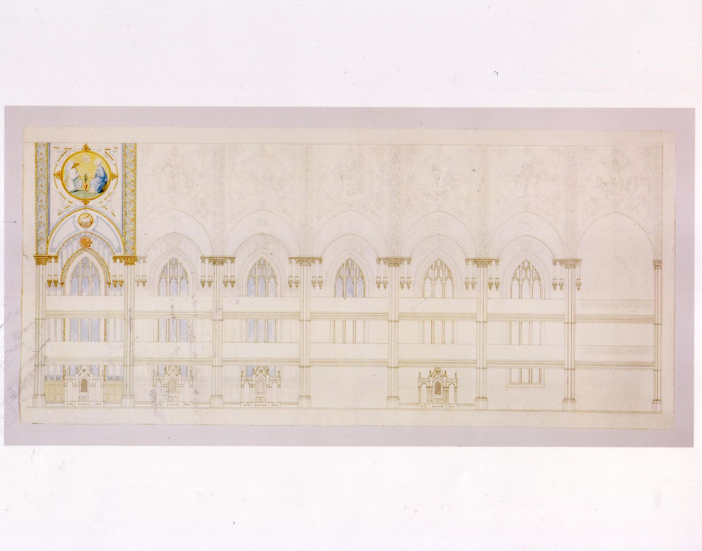 Longitudinal section for the interior design by Patrick Charles Keely for Notre-Dame de Montréal