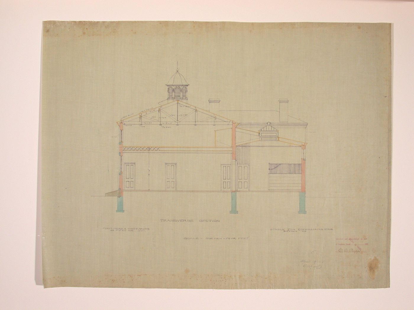 Rear elevation of a stable for Charles H. Williams at 690 Delaware Avenue, Buffalo, New York
