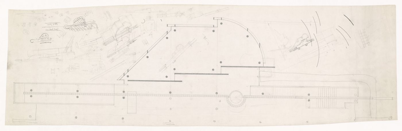 Plan with sketches for 1/4 House B