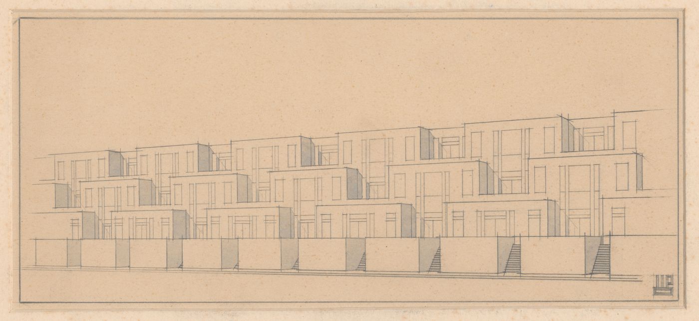Perspective for terraced beach houses, Scheveningen, The Hague, Netherlands