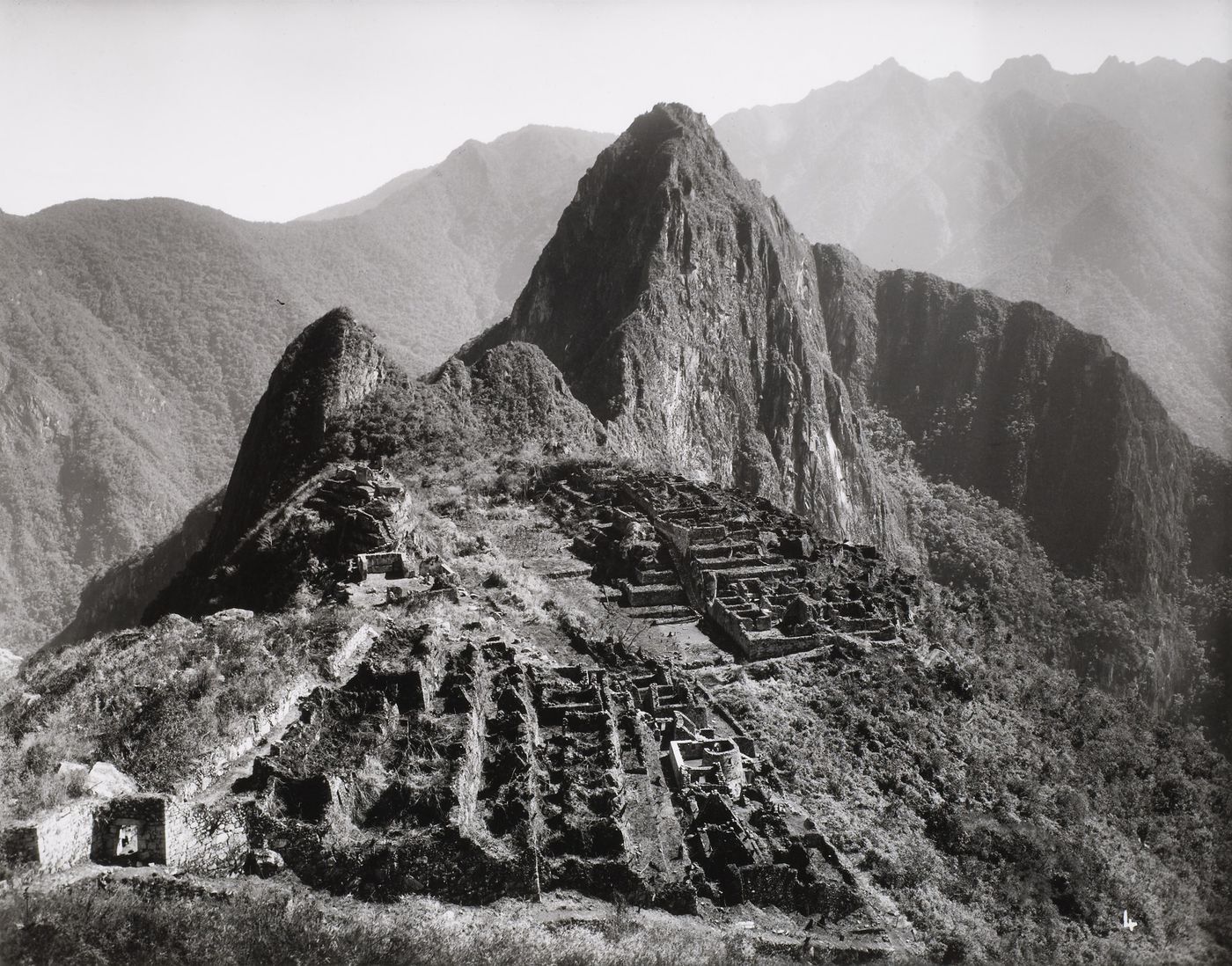 Aerial view of Machu Picchu with mountains in the background, Peru