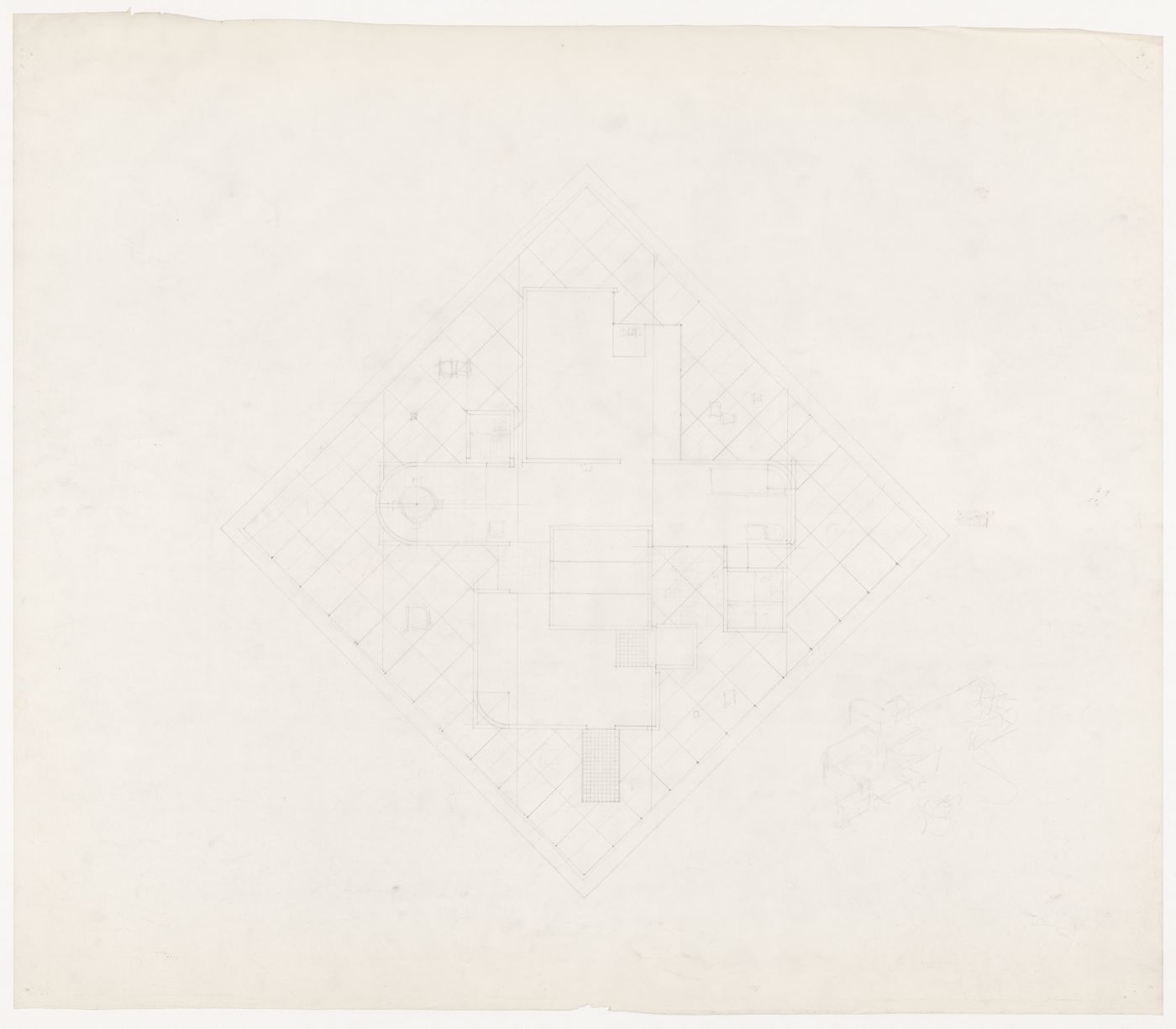 Plan with sketch for Diamond House B