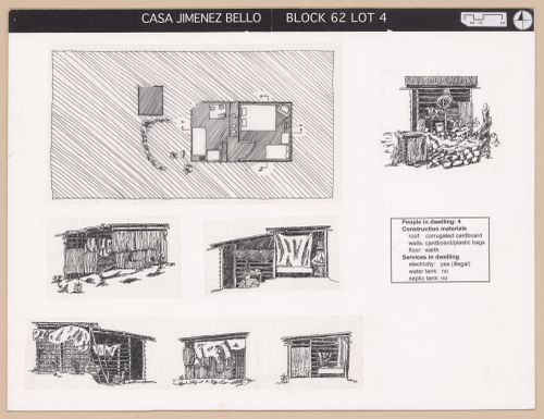 Presentation panel with floor plan and elevations of Casa Jimenez Bello for the Urban Upgrading project La Esperanza, in Zihuatanejo, Mexico