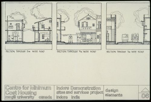 Section of street showing design element for the Aranya Housing Project, Indore, India